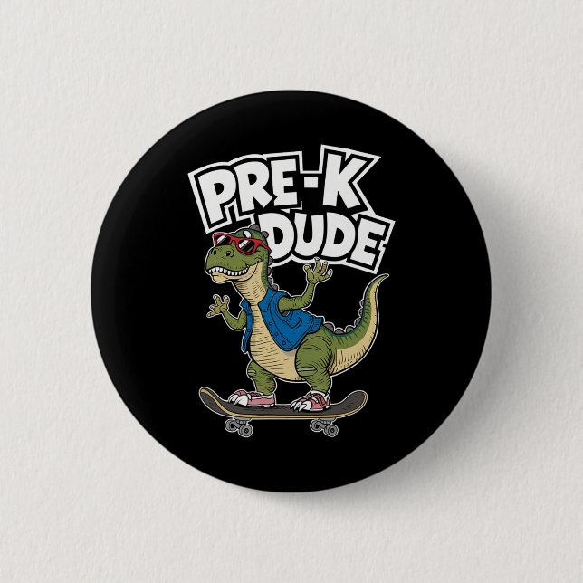 Vorschul-Typ Dinosaurier Skateboarding Kindergarte Button (Vorderseite)