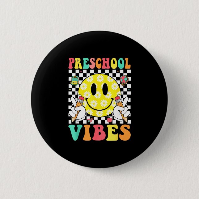 Vorschul-Vibes Retro-Lächeln Gesicht Lehrer Kinder Button (Vorderseite)