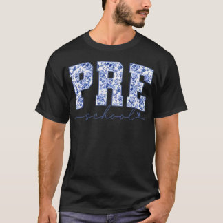 Vorschule Blaues Blumenmuster Zurück zur Schule Le T-Shirt