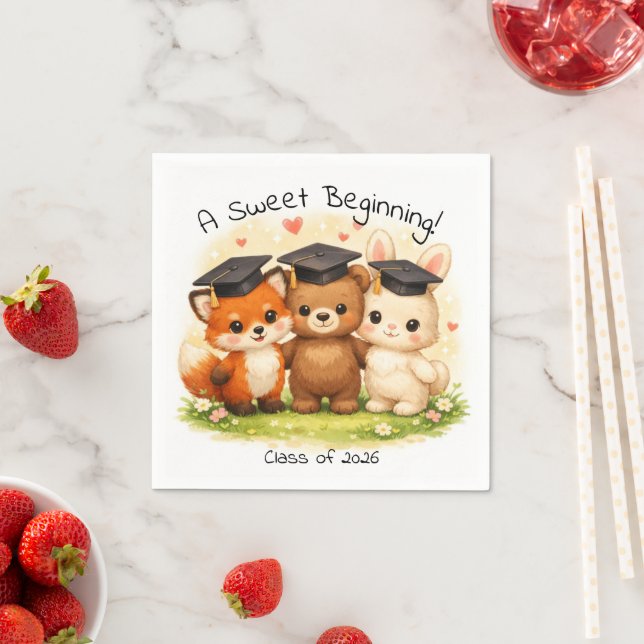 Vorschule Kindergarten Fuchs Bär Hase Party Serviette (Beispiel)