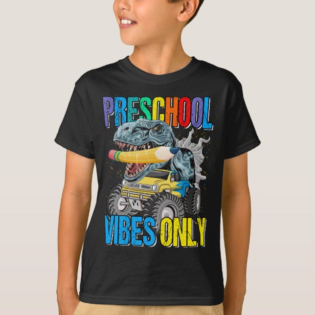 Vorschule Vibes only Monster Truck Dinosaurier Boy T-Shirt (Vorderseite)