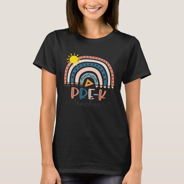 Vorschullehrer Boho Rainbow-Lehrertag T-Shirt (Vorderseite)