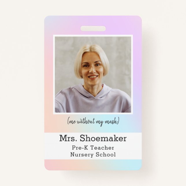 Vorschullehrer Foto ID Abzeichen Regenbogenunicorn Ausweis (Vorderseite)