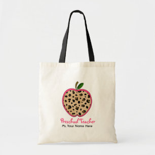 Vorschullehrer-Leopard-Druck u. rosa Apple Tragetasche
