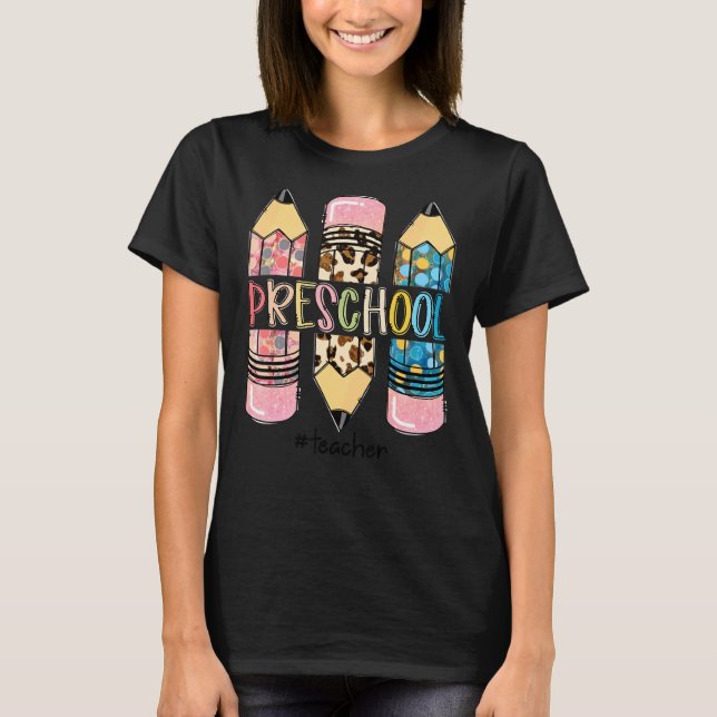 Vorschullehrer Leopard Stift Vorschullehrer T-Shirt (Vorderseite)