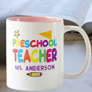 Vorschullehrer Personalisiert farbenfroh Zweifarbige Tasse