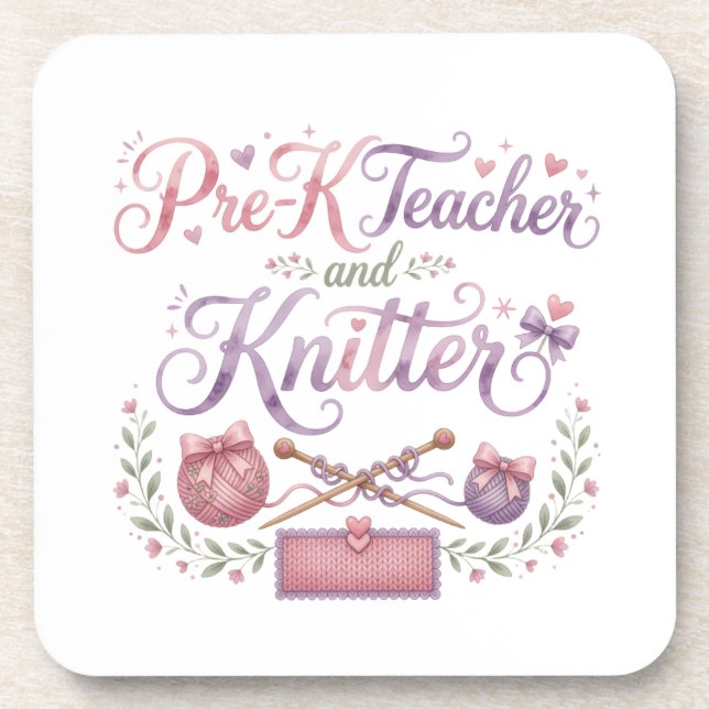 Vorschullehrer und Stricker Untersetzer (Set von 6 (Vorderseite)