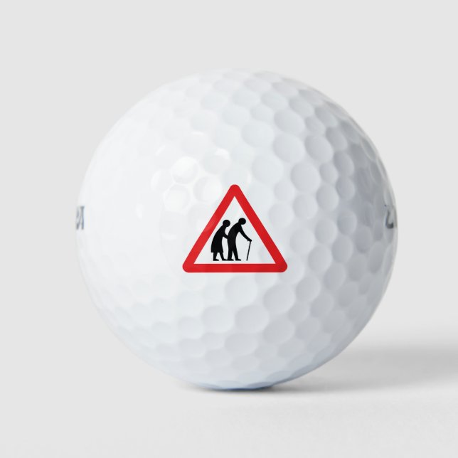 VORSICHT Ältere Menschen - Verkehrszeichen im Vere Golfball (Vorderseite)