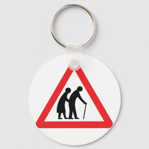 VORSICHT Ältere Menschen - Verkehrszeichen im Vere Schlüsselanhänger