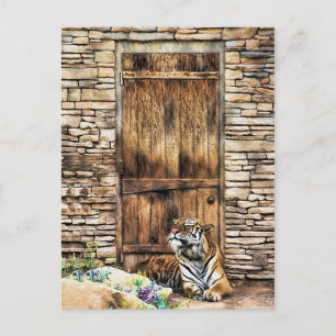 Vorsicht bei der Hauskatze Wild Tiger an der Hütte Postkarte
