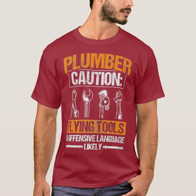 Vorsicht beim Flying Tools Offensive Language Plum T-Shirt (Vorderseite)