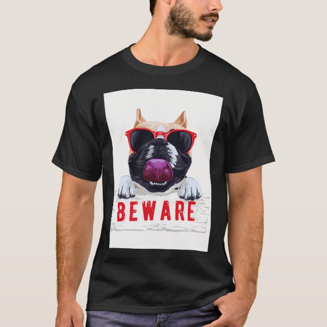 Vorsicht bunter Mops-Hund T-Shirt (Vorderseite)