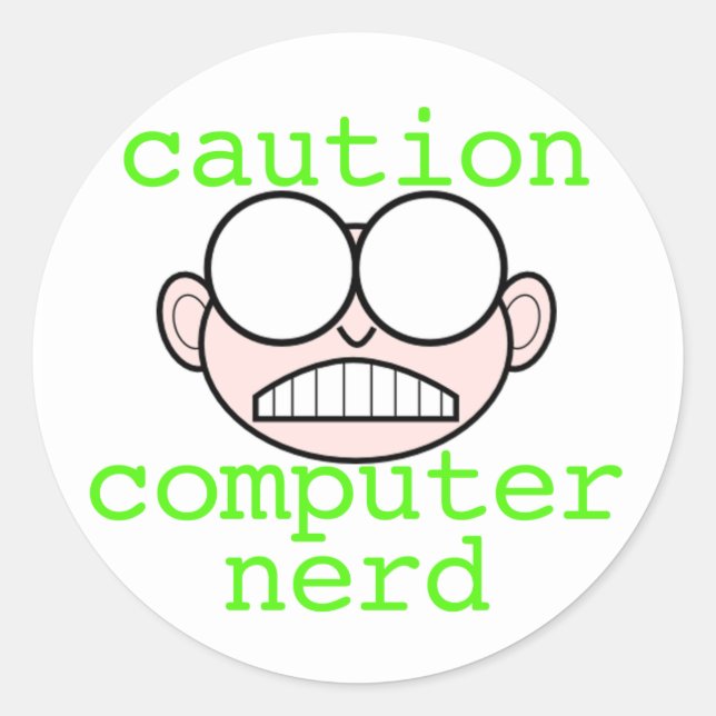 Vorsicht: Computer-Nerd Runder Aufkleber (Vorderseite)