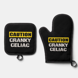 Vorsicht Cranky Celiac Funny Zitat Ofenhandschuh & Topflappen-Set
