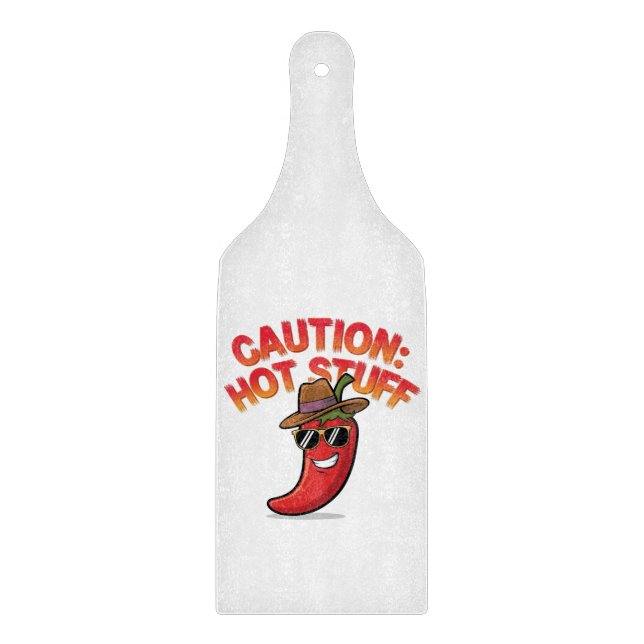 Vorsicht: Design der Hot-Stuff-Chilis - Fun-Pepper Schneidebrett (Vorderseite)
