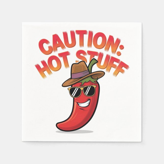 Vorsicht: Design der Hot-Stuff-Chilis - Fun-Pepper Serviette (Vorderseite)