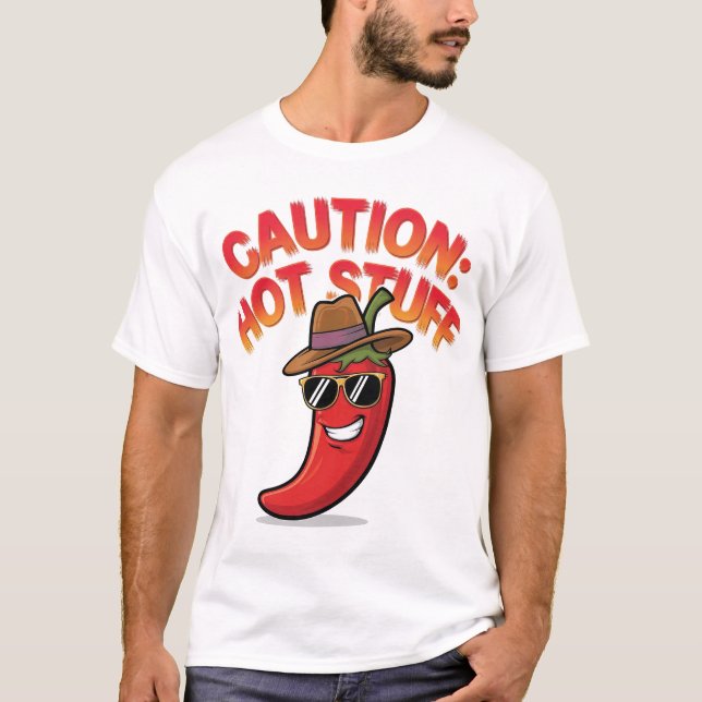 Vorsicht: Design der Hot-Stuff-Chilis - Fun-Pepper T-Shirt (Vorderseite)