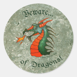 Vorsicht, Dragons Stone Green Imitats Marmor Runder Aufkleber