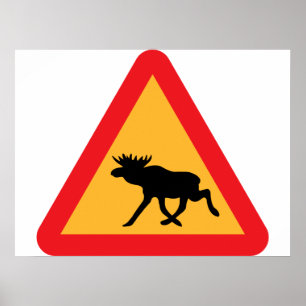 Vorsicht Elche schwedische Verkehrszeichen Poster