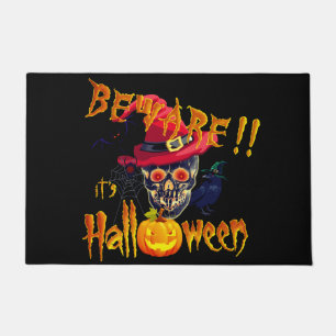Vorsicht, es ist Halloween Skull und Pumpkin Fußmatte