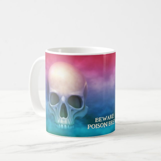 Vorsicht! Giftbrauen. Skull-Kunstwerke Kaffeetasse (Vorderseite Links)