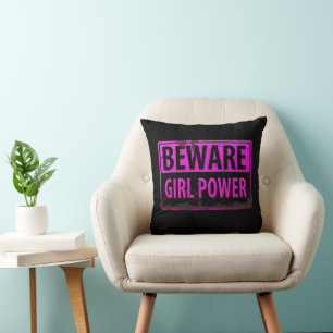 VORSICHT Girl Power - Pink Black Metal Gefahr Schi Kissen