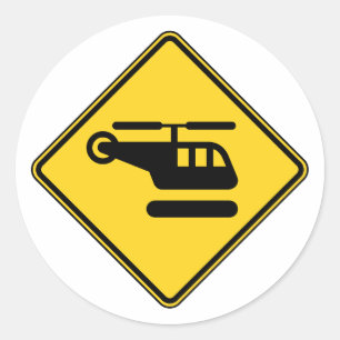 Vorsicht Helicopter-Zeichen Runder Aufkleber
