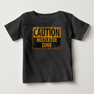Vorsicht-Mistelzweig-Zonen-Weihnachtsküssendes Baby T-shirt