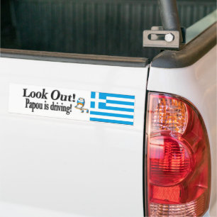 Vorsicht Papou fährt! Griechischer Aufkleber Autoaufkleber