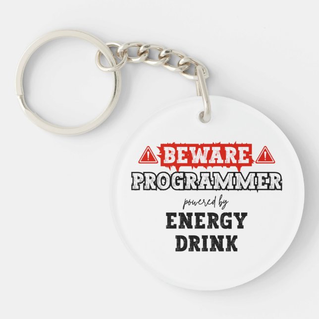 Vorsicht: Programmierer mit Energiegetränken | Cod Schlüsselanhänger (Vorderseite)