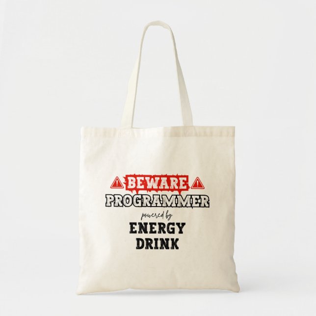 Vorsicht: Programmierer mit Energiegetränken | Cod Tragetasche (Vorne)