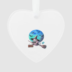 Vorsicht Süße Hexe Faultier Fliegt auf Besen Hallo Ornament