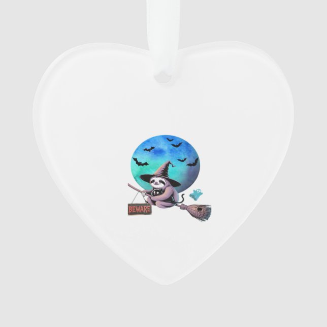 Vorsicht Süße Hexe Faultier Fliegt auf Besen Hallo Ornament (Vorderseite)