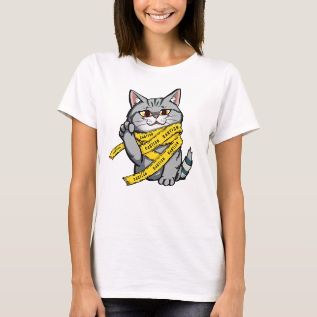 Vorsicht Tape Cat - Funny Grey Tabby T-Shirt (Vorderseite)