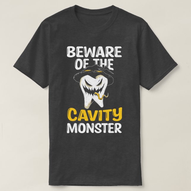 Vorsicht vor dem Cavity Monster Halloween Tooth Or T-Shirt (Design vorne)