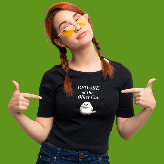 Vorsicht vor dem Motorrad-T - Shirt der Biker Cat (Von Creator hochgeladen)