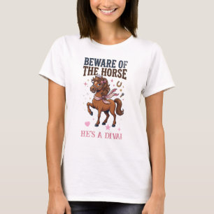 Vorsicht vor dem Pferd lustiger Reiter Stall Leben T-Shirt