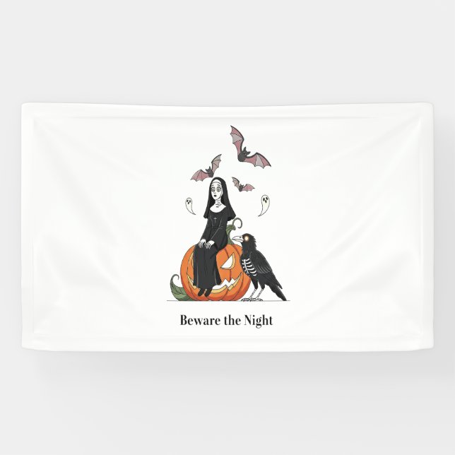 Vorsicht vor der nächtlichen Spooky Nun Banner (Horizontal)