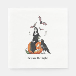 Vorsicht vor der nächtlichen Spooky Nun Serviette