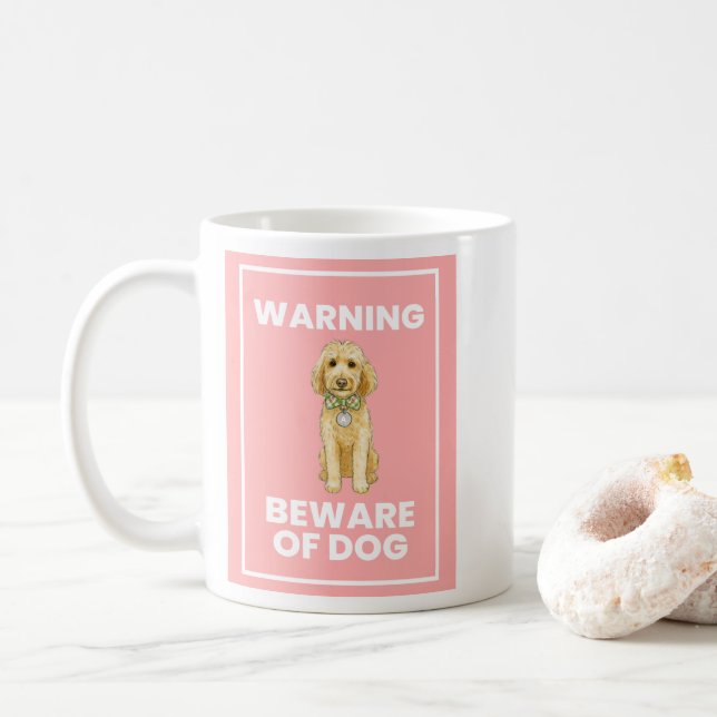 Vorsicht vor Doodle Dog Comic Tasse (Mit Donut)