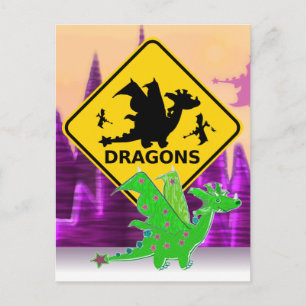 Vorsicht vor Dragons Signieren Niedlichen Cartoon  Postkarte
