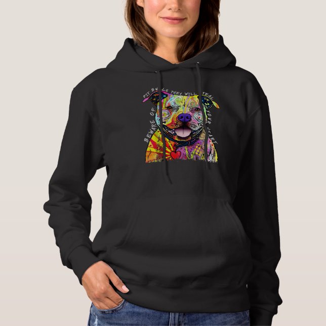 Vorsicht vor Pit Bulls, die deinen Herzspass stieh Hoodie (Vorderseite)