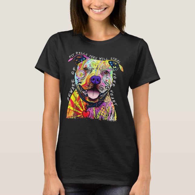 Vorsicht vor Pit Bulls, die deinen Herzspass stieh T-Shirt (Vorderseite)