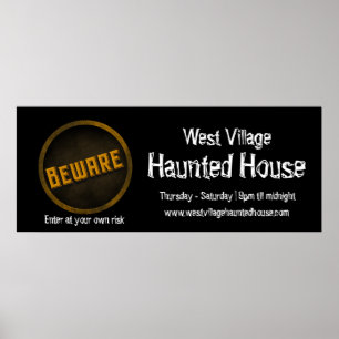 Vorsicht vor Schwarz-weißem Halloween Spuk House Poster
