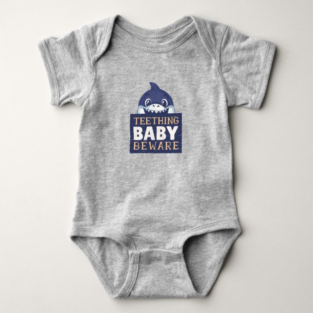 Vorsicht vor Teething Baby Shark Strampler (Vorderseite)