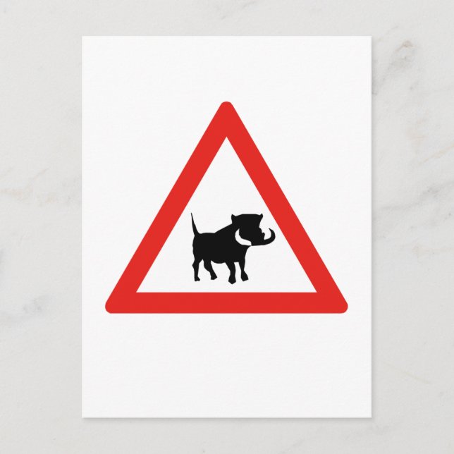 Vorsicht vor Warthogs, Verkehrszeichen, Südafrika Postkarte (Vorderseite)