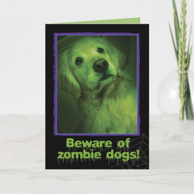 Vorsicht vor Zombie Dogs Golden Retriever Hallowee Karte (Vorderseite)