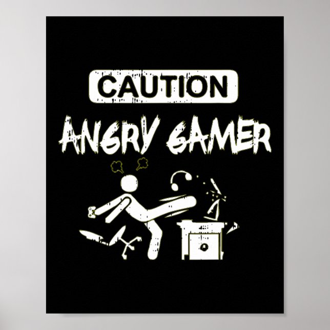 Vorsicht wütend Gamer Computer Funny Video Game Ge Poster (Vorne)