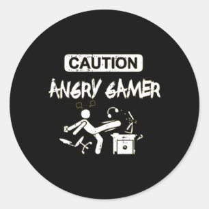 Vorsicht wütend Gamer Computer Funny Video Game Ge Runder Aufkleber