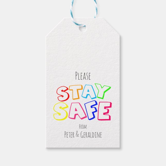 Vorsicht zeigen, Regenbogenfarben Bleibe Safe Geschenkanhänger (Vorderseite)